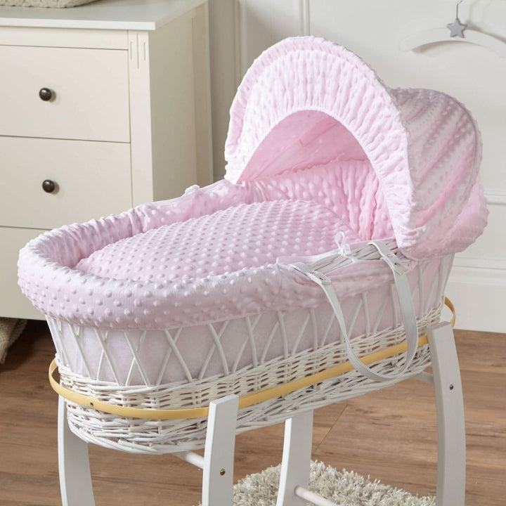 For Your Little One Pink Dimple White Wicker Baby Moses Basket with Stand