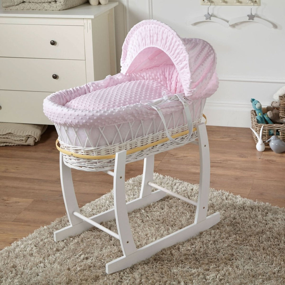 For Your Little One Pink Dimple White Wicker Baby Moses Basket with Stand