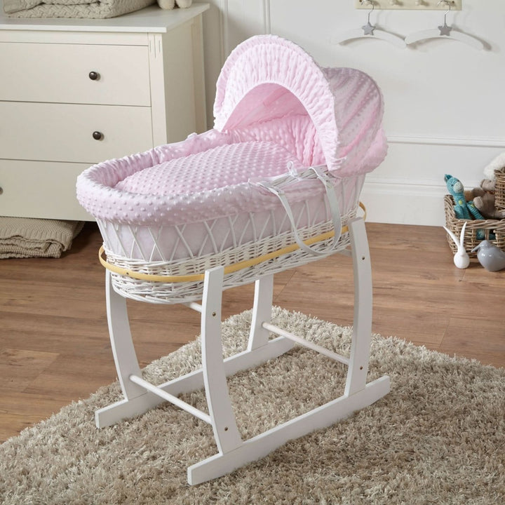 For Your Little One Pink Dimple White Wicker Baby Moses Basket with Stand