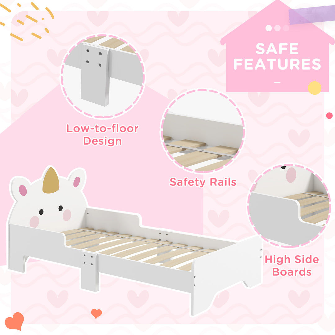 ZONEKIZ Unicorn-Designed Toddler Bed, Kids Bedroom Furniture, for Ages 3-6 Years, 143 x 74 x 67cm - White - image 5