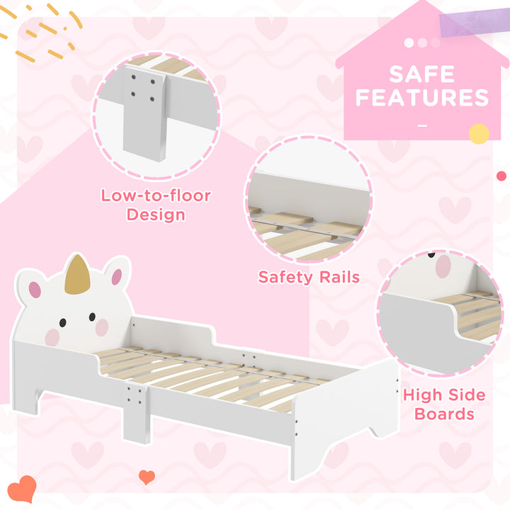 ZONEKIZ Unicorn-Designed Toddler Bed, Kids Bedroom Furniture, for Ages 3-6 Years, 143 x 74 x 67cm - White - image 5