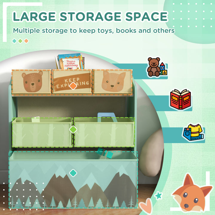 ZONEKIZ Kids Storage Unit, Toy Storage Organiser, with Six Fabric Bins, for Bedrooms, Playrooms, Nurseries - Green - image 4