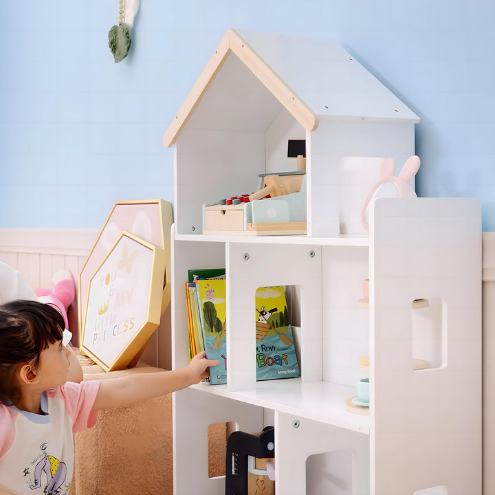 ZONEKIZ Three-Tier Toy Storage Shelf, Kids Bookcase, with Six Cubes, for Playroom, Bedroom - White - image 7