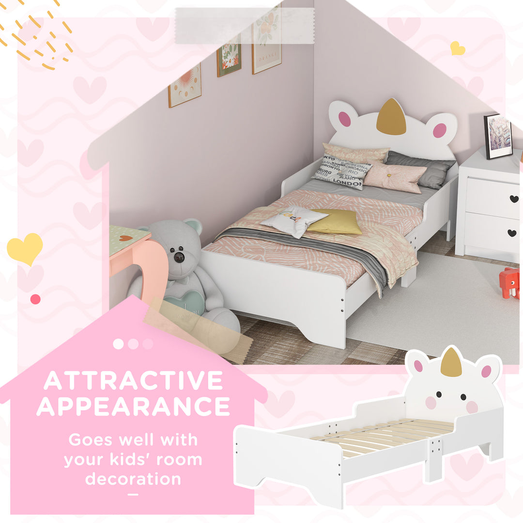 ZONEKIZ Unicorn-Designed Toddler Bed, Kids Bedroom Furniture, for Ages 3-6 Years, 143 x 74 x 67cm - White - image 4