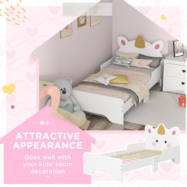 ZONEKIZ Unicorn-Designed Toddler Bed, Kids Bedroom Furniture, for Ages 3-6 Years, 143 x 74 x 67cm - White - image 4