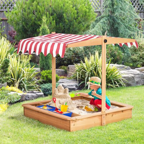 Outsunny Wooden Sand Pit with Canopy