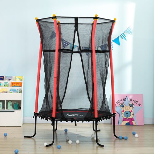 HOMCOM Kids Trampoline Mini Bouncer with Enclosure Safety Net – Red