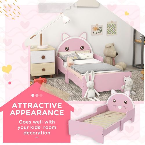 ZONEKIZ Cat Toddler Bed – Pink Princess Design (Ages 3–6)
