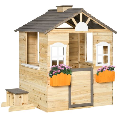 Outsunny Wooden Playhouse - Natural Wood