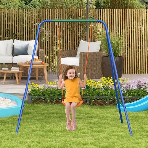 Outsunny 2-in-1 Toddler & Kids Swing with Safety Belt – Orange & Blue