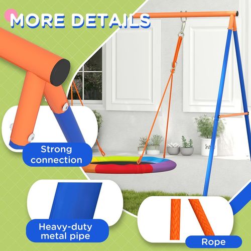 Outsunny Kids Metal A-Frame Garden Swing Set with Nest Seat