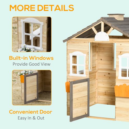 Outsunny Wooden Playhouse - Natural Wood
