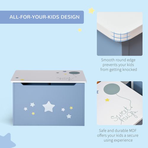 HOMCOM Kids Wooden Toy Box – Blue Storage Chest with Handles (Ages 3–6)