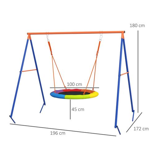 Outsunny Kids Metal A-Frame Garden Swing Set with Nest Seat