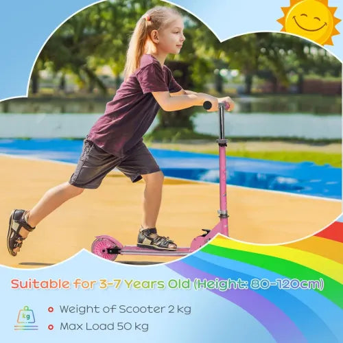 HOMCOM Kids Scooter with LED Lights & Music – Adjustable & Foldable – Pink