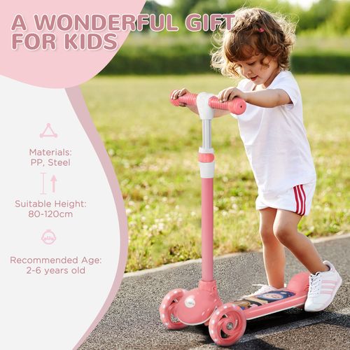 AIYAPLAY 3-Wheel Kids Scooter with LED Lights & Adjustable Height – Pink