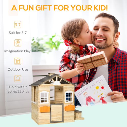 Outsunny Wooden Playhouse - Natural Wood
