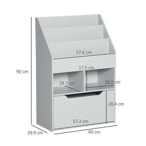 HOMCOM Kids Bookshelf &amp; Toy Organiser with Drawer and Wheels – Grey
