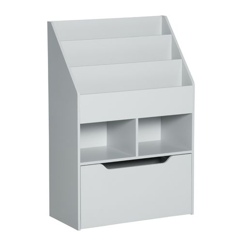 HOMCOM Kids Bookshelf &amp; Toy Organiser with Drawer and Wheels – Grey