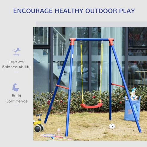 Outsunny Kids Swing with Adjustable Rope & A-Frame Stand – Blue (Ages 3–8)