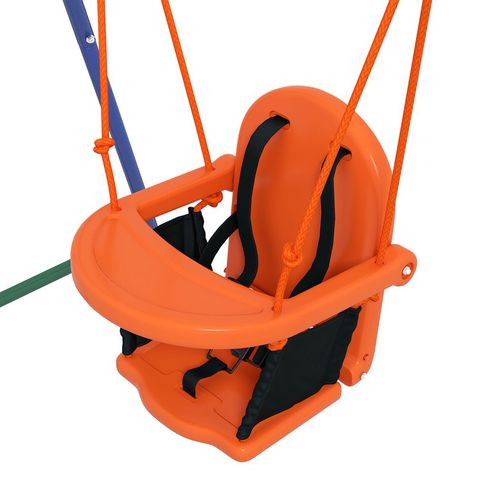 Outsunny 2-in-1 Toddler & Kids Swing with Safety Belt – Orange & Blue
