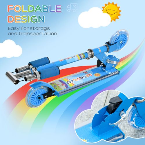HOMCOM Kids Scooter with LED Lights & Music – Adjustable & Foldable – Blue