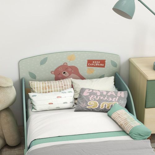 ZONEKIZ Toddler Bed Frame – Green Animal Design (Ages 3–6)