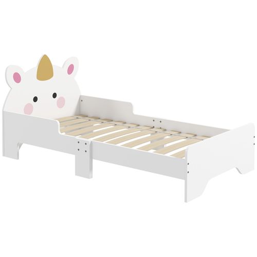 ZONEKIZ Unicorn Toddler Bed – White & Pink (Ages 3–6)