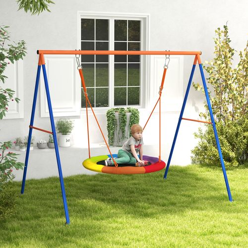 Outsunny Kids Metal A-Frame Garden Swing Set with Nest Seat