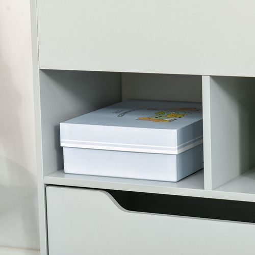 HOMCOM Kids Bookshelf &amp; Toy Organiser with Drawer and Wheels – Grey