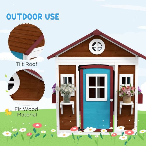 Outsunny Wooden Playhouse - Dark Brown