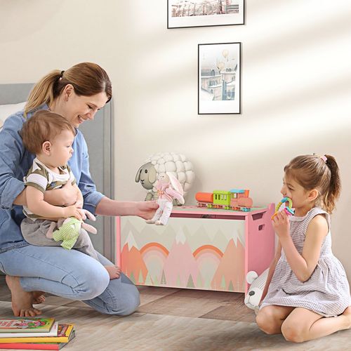 ZONEKIZ Kids Toy Storage Chest with Safety Hinge – Pink