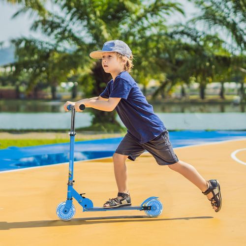 HOMCOM Kids Scooter with LED Lights & Music – Adjustable & Foldable – Blue