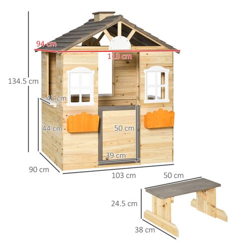 Outsunny Wooden Playhouse - Natural Wood