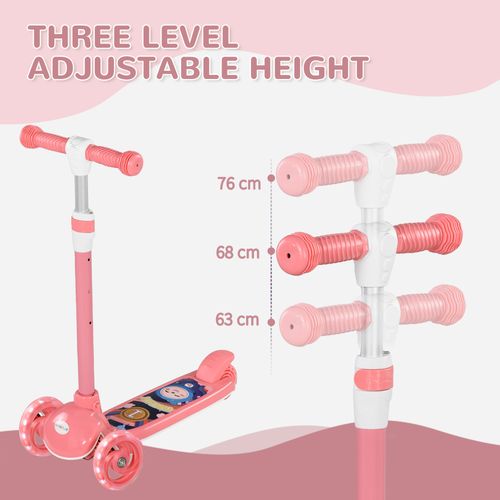 AIYAPLAY 3-Wheel Kids Scooter with LED Lights & Adjustable Height – Pink