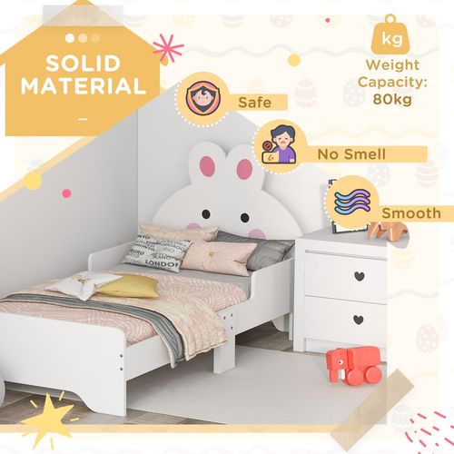 ZONEKIZ Rabbit Toddler Bed – White Bunny Design (Ages 3–6)