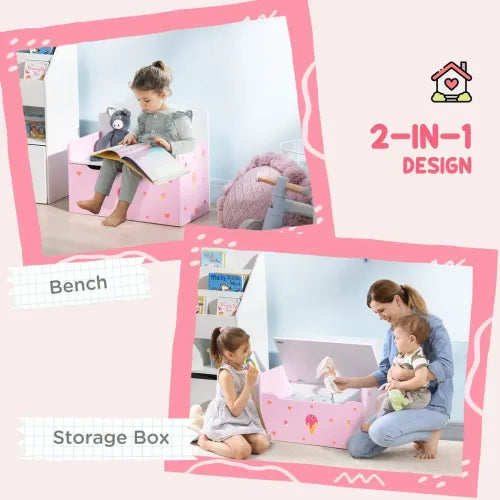 ZONEKIZ 2-in-1 Kids Storage Bench & Toy Box – Pink (18m–4y)