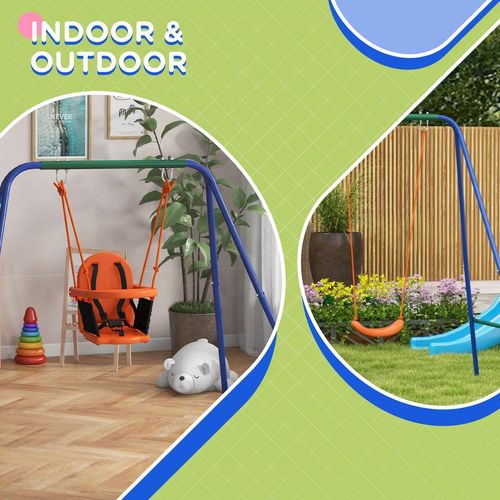 Outsunny 2-in-1 Toddler & Kids Swing with Safety Belt – Orange & Blue