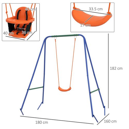 Outsunny 2-in-1 Toddler & Kids Swing with Safety Belt – Orange & Blue
