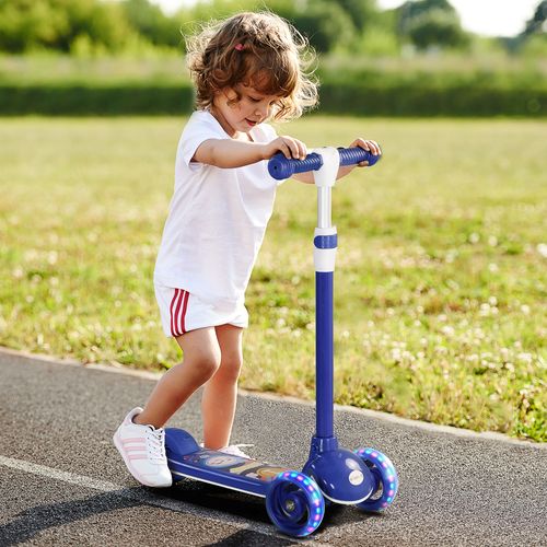 AIYAPLAY 3-Wheel Kids Scooter with LED Lights & Adjustable Height – Blue