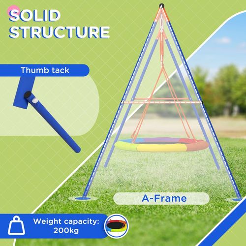 Outsunny Kids Metal A-Frame Garden Swing Set with Nest Seat