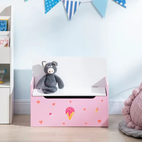 ZONEKIZ 2-in-1 Kids Storage Bench & Toy Box – Pink (18m–4y)