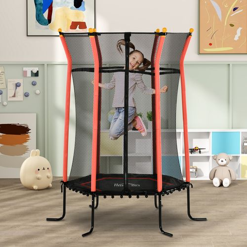 HOMCOM Kids Trampoline Mini Bouncer with Enclosure Safety Net – Red