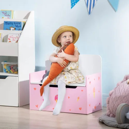 ZONEKIZ 2-in-1 Kids Storage Bench & Toy Box – Pink (18m–4y)