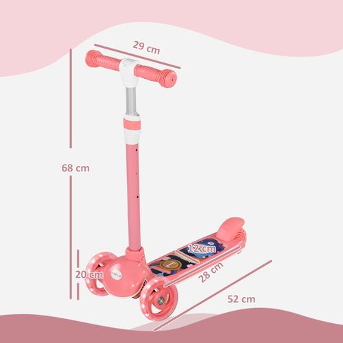 AIYAPLAY 3-Wheel Kids Scooter with LED Lights & Adjustable Height – Pink