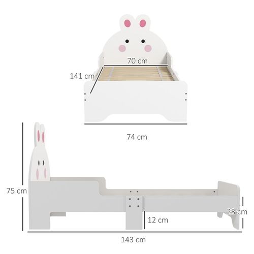 ZONEKIZ Rabbit Toddler Bed – White Bunny Design (Ages 3–6)