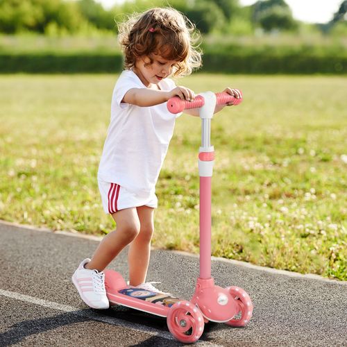 AIYAPLAY 3-Wheel Kids Scooter with LED Lights & Adjustable Height – Pink