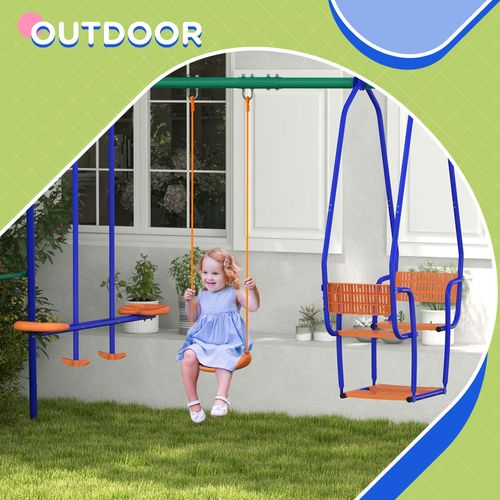 Outsunny Three-in-One Kids Swing Set with Glider & Rocking Chair – Orange & Blue