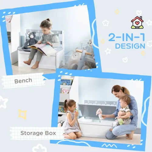 ZONEKIZ 2-in-1 Kids Storage Bench &amp; Toy Box – Grey