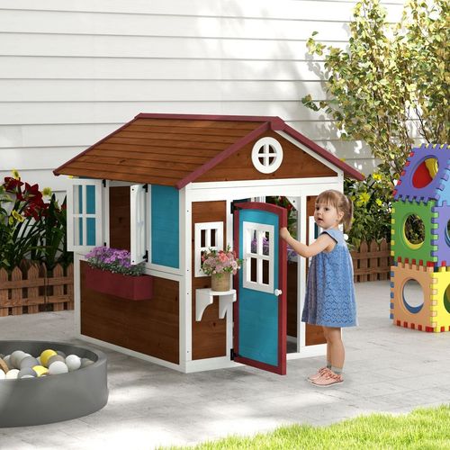 Outsunny Wooden Playhouse - Dark Brown